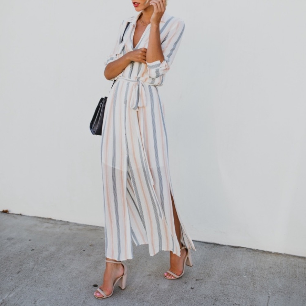 Striped Button Up Shirt Dress NWT